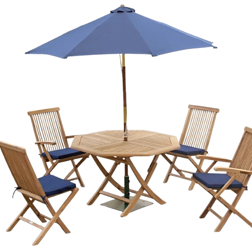 Set Meja Makan Outdoor Lipat 4 Kursi dengan Payung Taman - Gambar 2