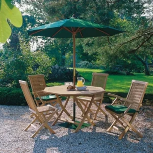 Set Meja Makan Outdoor Lipat 4 Kursi dengan Payung Taman