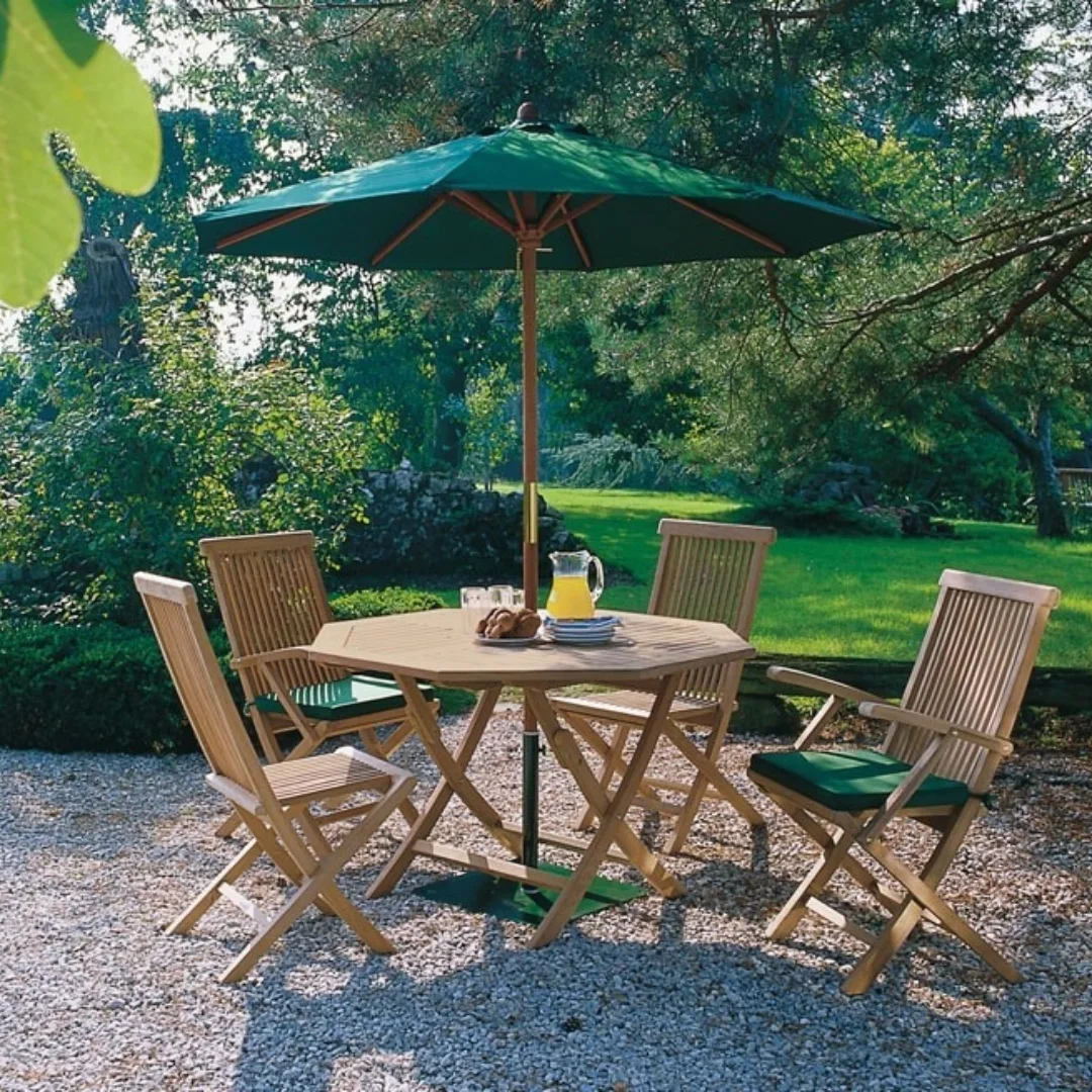 Set Meja Makan Outdoor Lipat 4 Kursi dengan Payung Taman